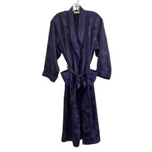 Victoria's Secret Vintage Gold Label Blue Floral Embossed Satin Belted Robe P S